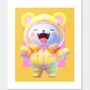 AKBLM - GENKI 元気 HAPPY JELLY PUFF KUMA | KAWAII 3D PASTEL YELLOW AESTETHIC ANIME CHARACTER Posters and Art